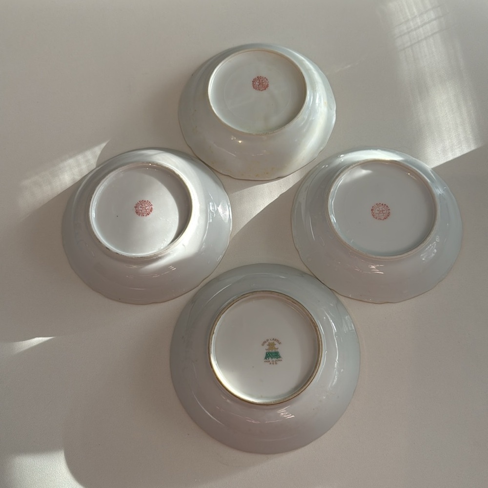 Vintage Gold Castle Japan Floral China Bowls Set of 4 - Cream and Pink - Picture 7 of 10